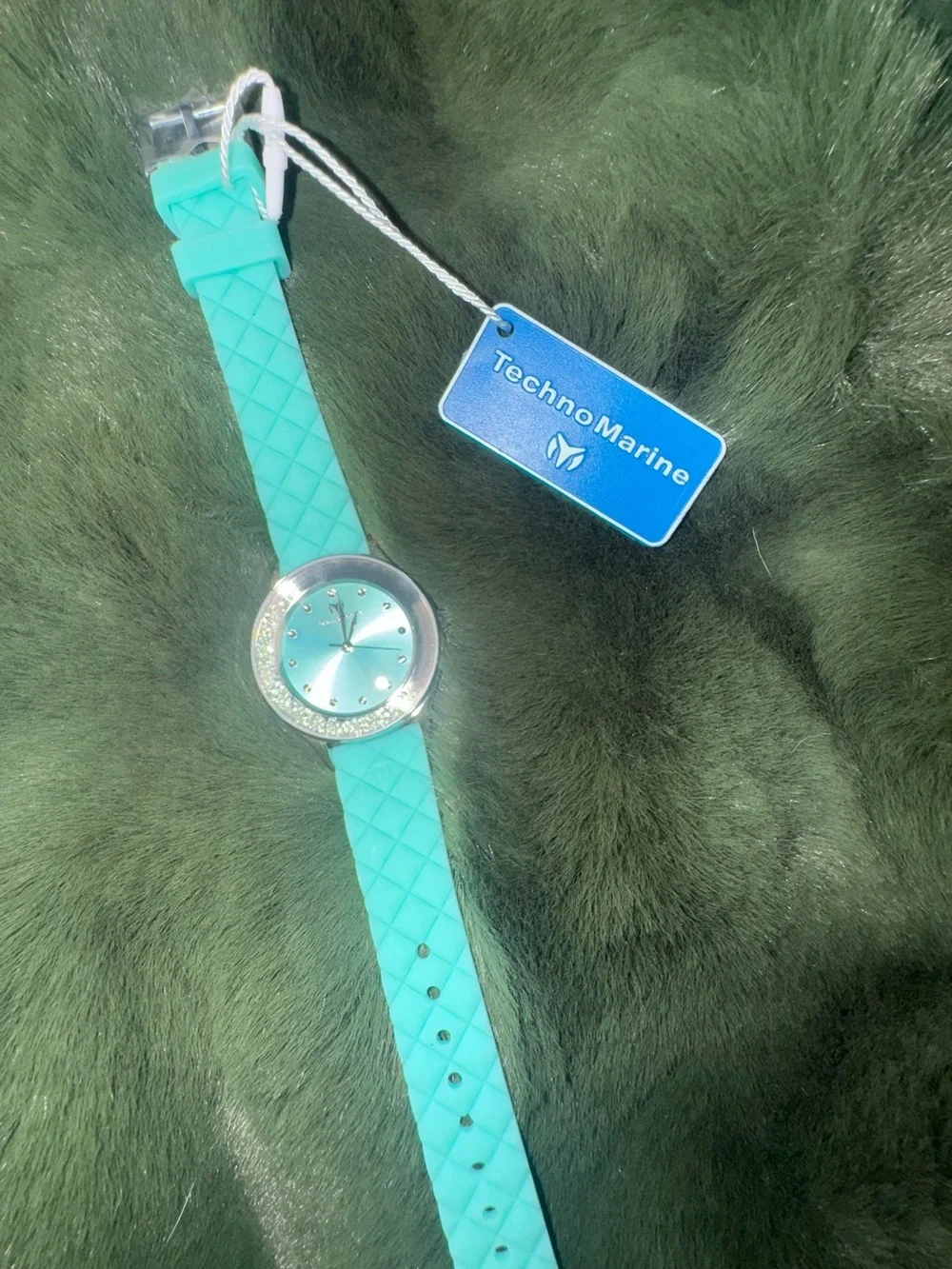 Invicta Technomarine Mint Blue Silicone Strap Crystal Accent Watch